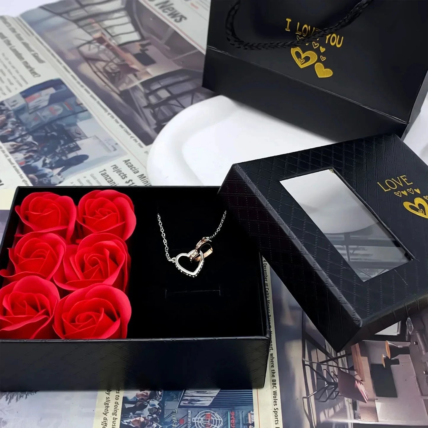 Coffret bijoux 6 roses éternelles écrin bague bracelet - vue 3