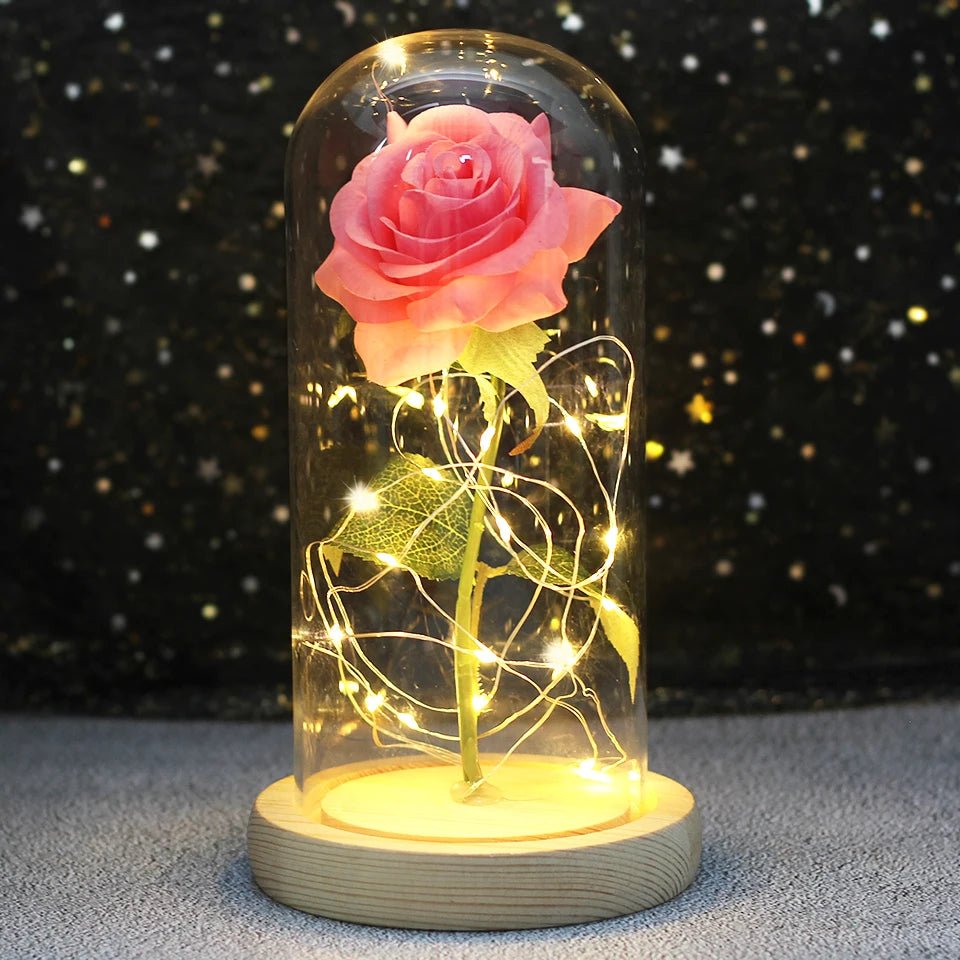 Ewige Rose unter Glaskuppel & LED (Farbauswahl)