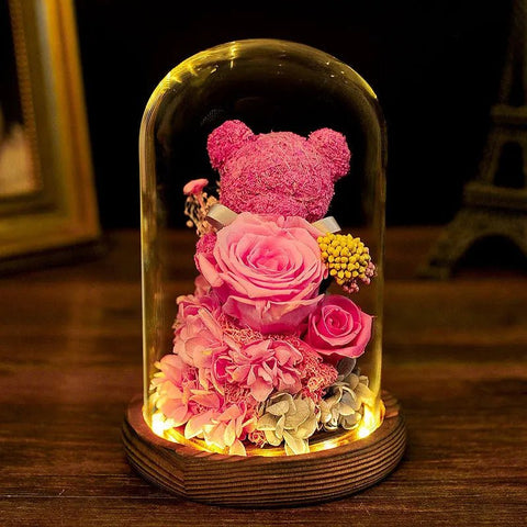 Coffret Cadeau Lumineux | Rose Éternelle & Ourson