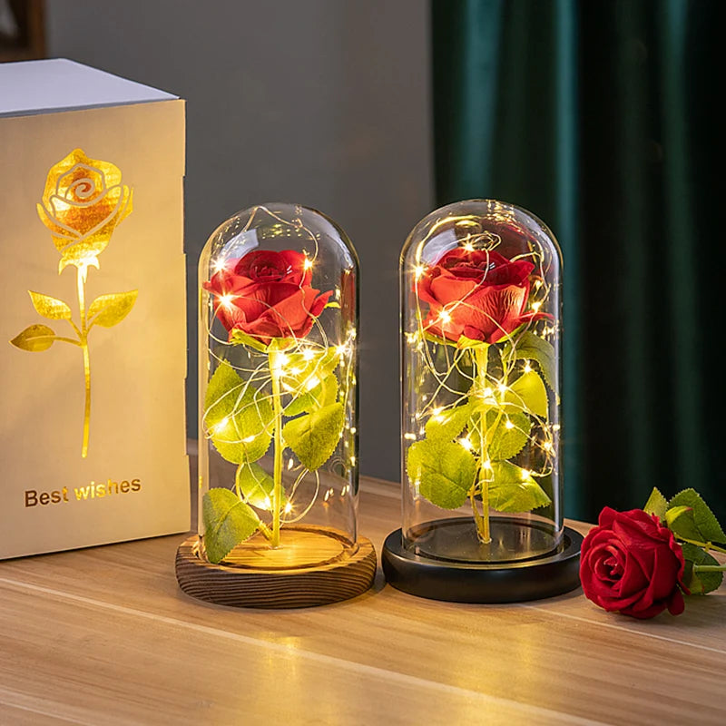 Rose éternelle sous cloche LED lumineuse