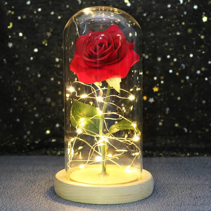 Ewige Rose unter Glaskuppel & LED (Farbauswahl)