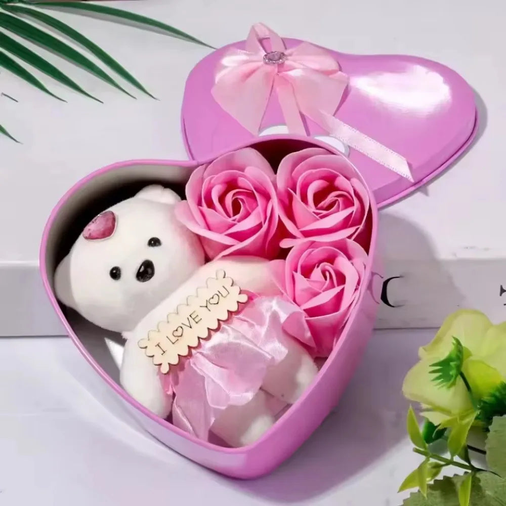 Coffret ours en roses éternelles cadeau romantique - vue 3