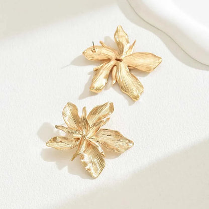 Boucles d'oreilles fleur dorées vintage bijou femme - vue 4