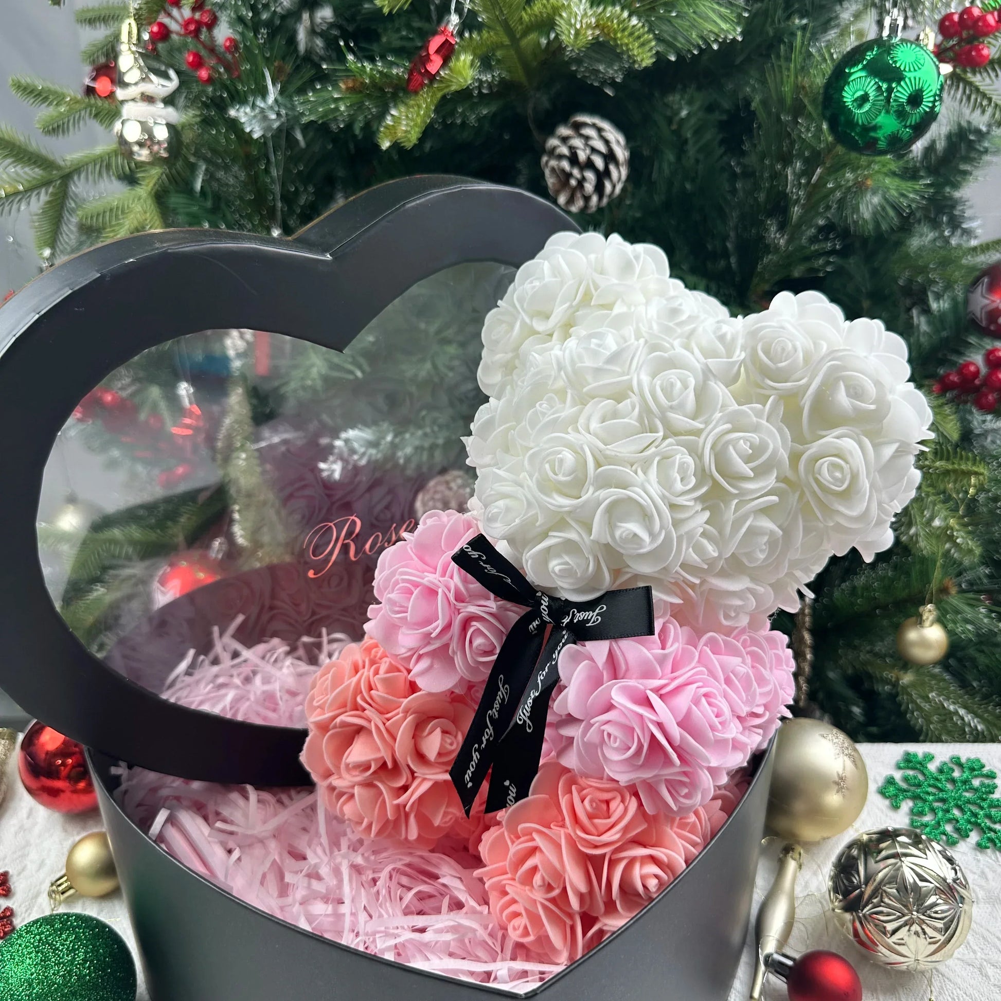 Ourson Artisanal en Roses Éternelles - 25cm - Rose Eternelle La Boutique