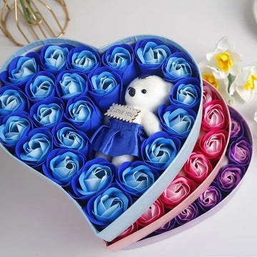 Coffret rose de savon avec ourson cadeau femme