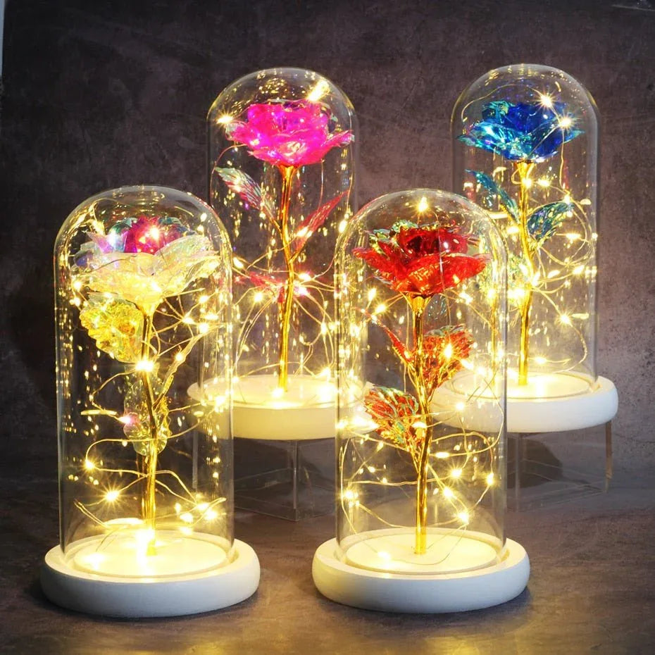Rose éternelle Dans Dôme En Verre Avec LED - Cadeau Romantique Pour Femme, Maman, Petite Amie (rouge, 22 Cm)
