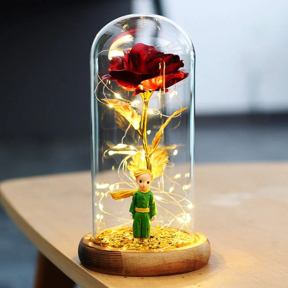 Rose Eternelle Sous Cloche Figurines Or 24K - Rose Eternelle La Boutique