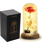 Rose Eternelle Sous Cloche Figurines Ours Or 24K