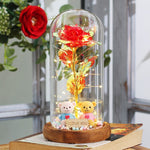 Rose Eternelle Sous Cloche Figurines Ours Or 24K