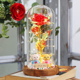 Rose Eternelle Sous Cloche Figurines Ours Or 24K