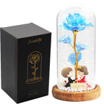 Rose Eternelle Sous Cloche Figurines Ours Or 24K