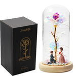 Rose Eternelle Sous Cloche Figurines Ours Or 24K