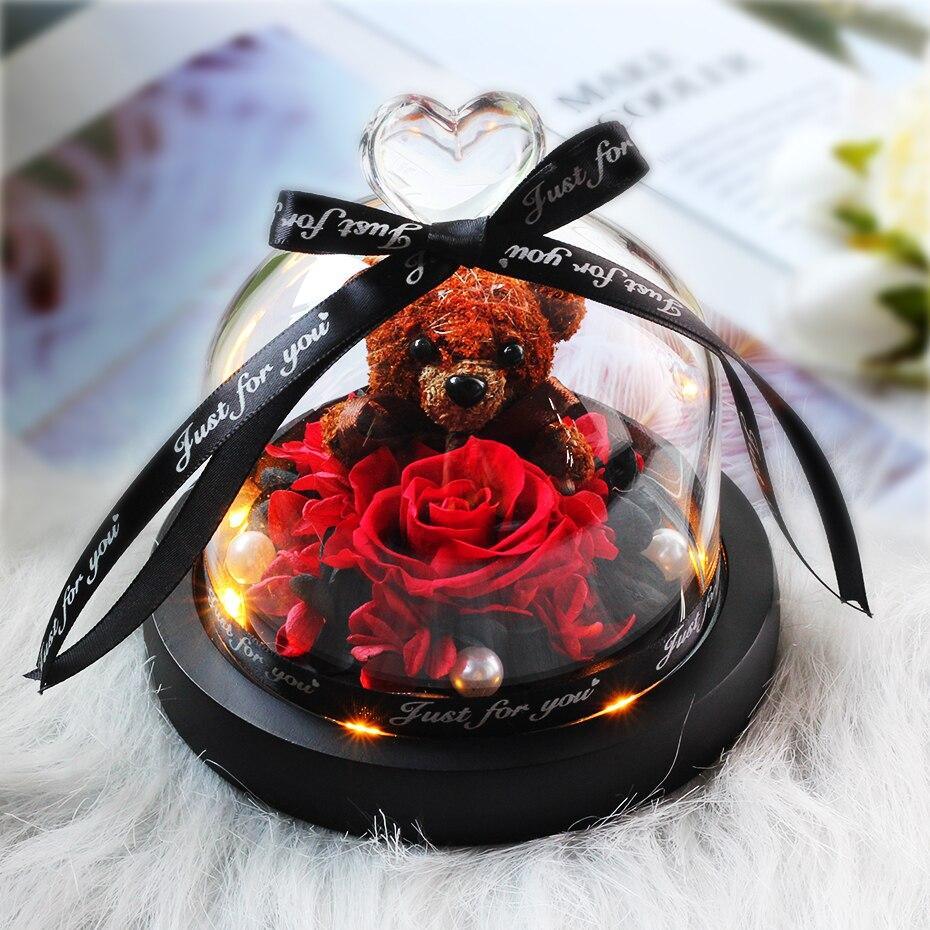 Rose Eternelle Ourson Sous Dôme (Choix de Couleurs) - Rose Eternelle La Boutique
