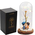 Rose Eternelle Sous Cloche Figurines Ours Or 24K