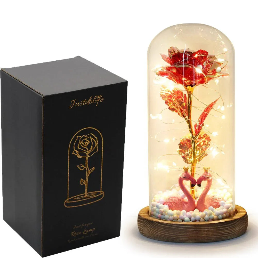 Rose Eternelle Sous Cloche Figurines Ours Or 24K - Rose Eternelle La Boutique