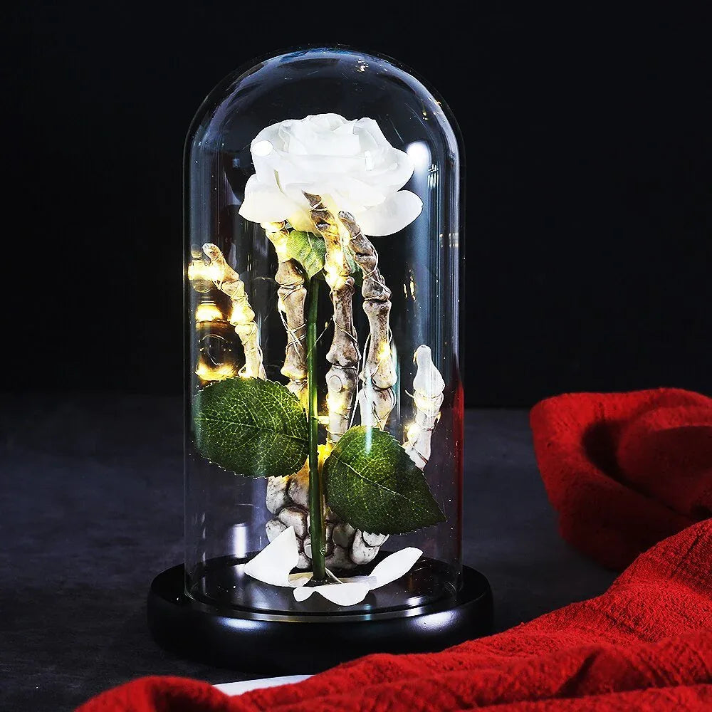 Rose Eternelle Blanche Sous Cloche Halloween - Rose Eternelle La Boutique