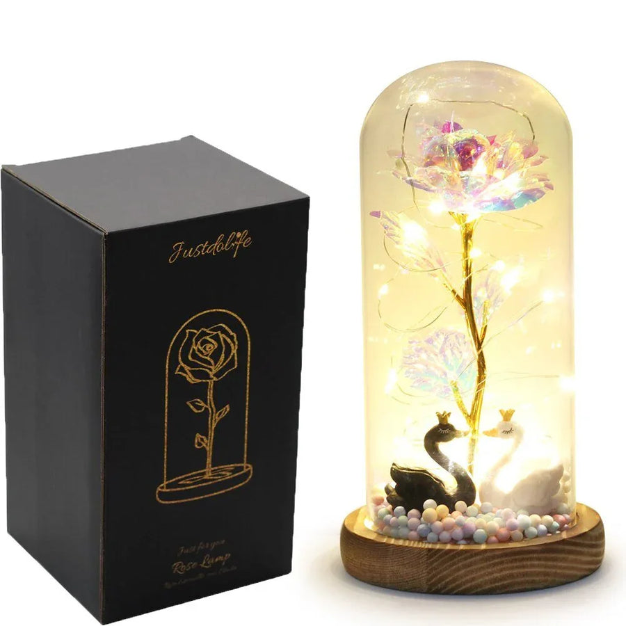 Rose Eternelle Sous Cloche Figurines Ours Or 24K - Rose Eternelle La Boutique