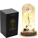 Rose Eternelle Sous Cloche Figurines Ours Or 24K