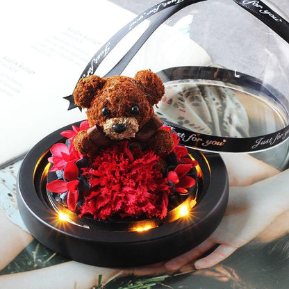 Rose Eternelle Ourson Sous Dôme (Choix de Couleurs) - Rose Eternelle La Boutique