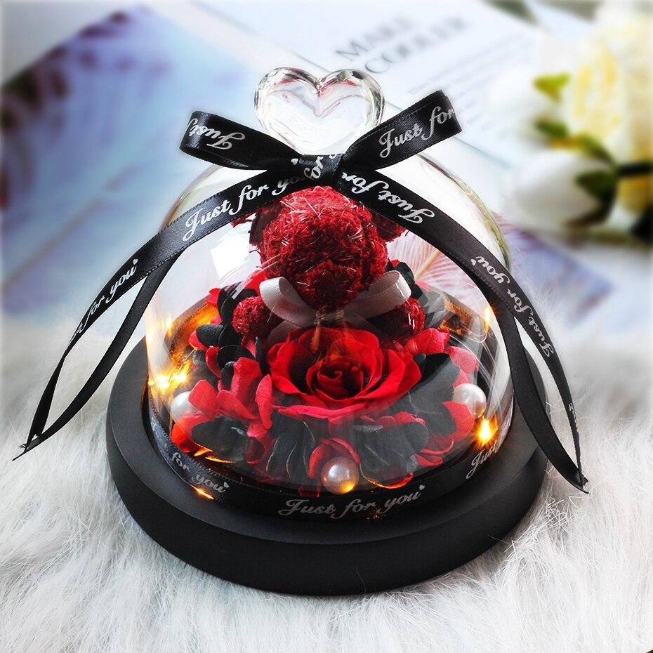 Rose Eternelle Ourson Sous Dôme (Choix de Couleurs) - Rose Eternelle La Boutique