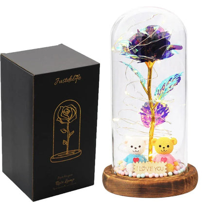 Rose Eternelle Sous Cloche Figurines Ours Or 24K - Rose Eternelle La Boutique
