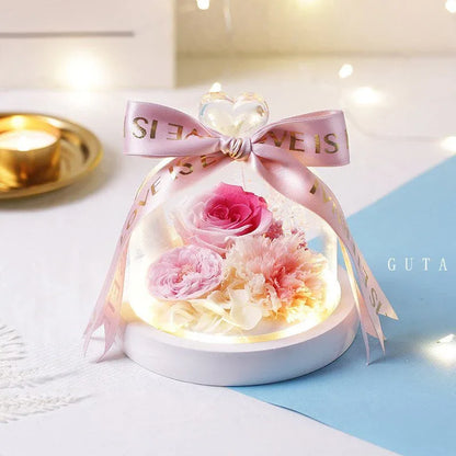 Rose Eternelle Sous Cloche (Trio de Fleurs Rouge) - Rose Eternelle La Boutique