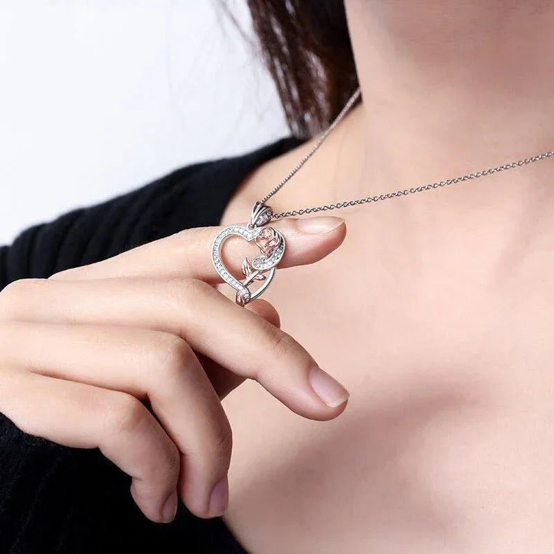 Collier en Argent 925 avec Cœur & Rose - Rose Eternelle La Boutique