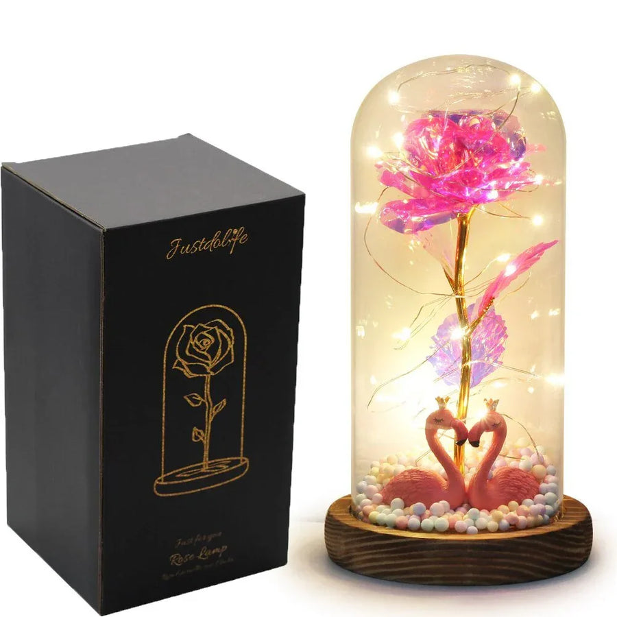 Rose Eternelle Sous Cloche Figurines Ours Or 24K - Rose Eternelle La Boutique