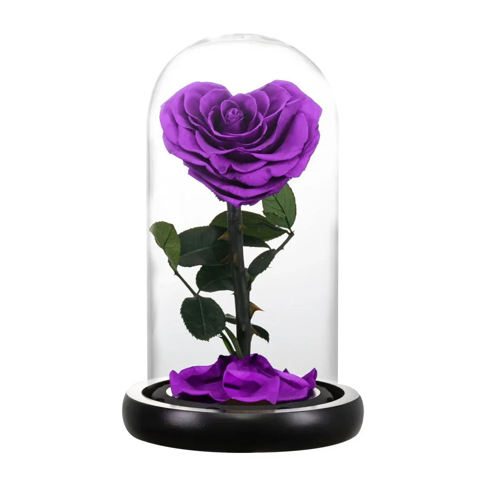 Rose Eternelle en Cœur Sous Cloche ( Choix de Couleur ) - Rose Eternelle La Boutique