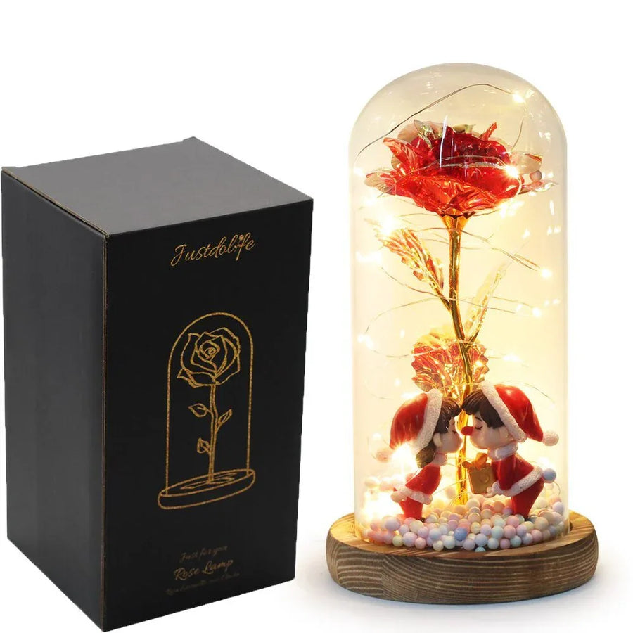Rose Eternelle Sous Cloche Figurines Ours Or 24K - Rose Eternelle La Boutique