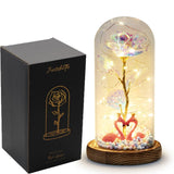 Rose Eternelle Sous Cloche Figurines Ours Or 24K