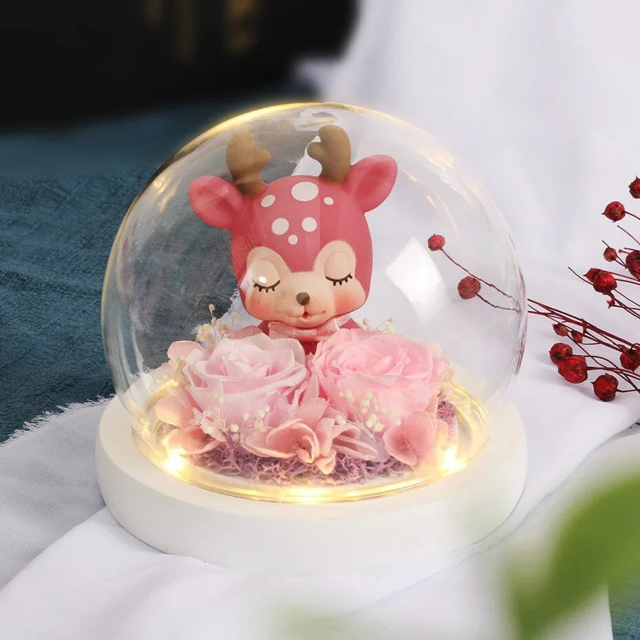 Rose Eternelle Renne Sous Dôme (Choix de Couleurs) - Rose Eternelle La Boutique