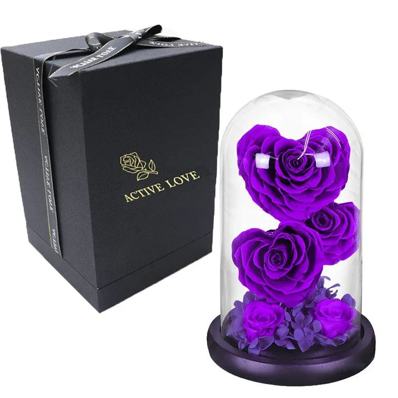 Rose Eternelle en Cœur Sous Cloche ( Choix de Couleur ) - Rose Eternelle La Boutique