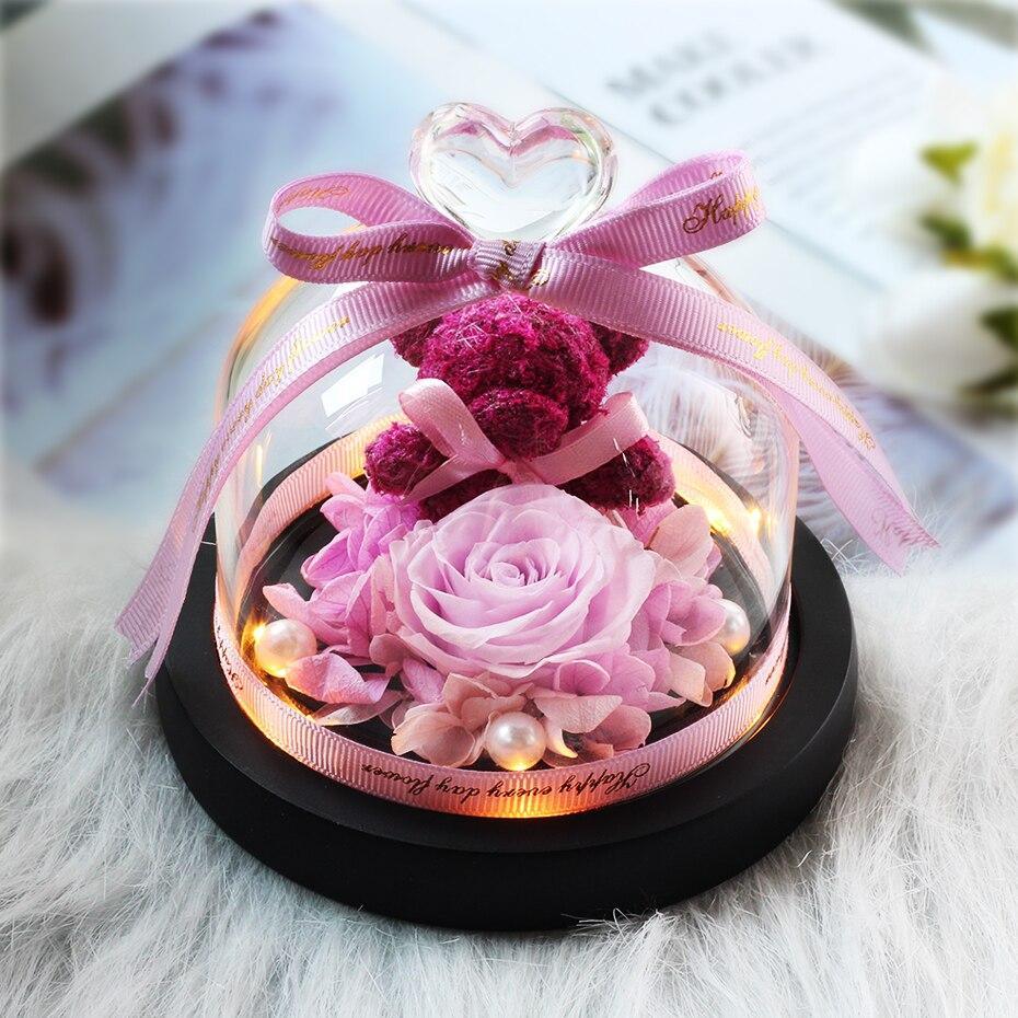 Rose Eternelle Ourson Sous Dôme (Choix de Couleurs) - Rose Eternelle La Boutique