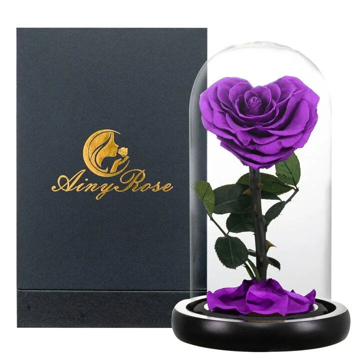 Rose Eternelle en Cœur Sous Cloche ( Choix de Couleur ) - Rose Eternelle La Boutique
