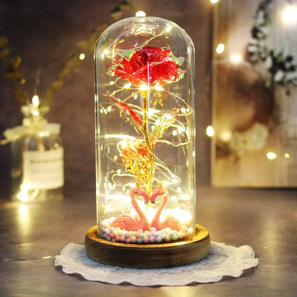 Rose Eternelle Avec son Cygne Or 24k - Rose Eternelle La Boutique