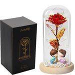 Rose Eternelle Sous Cloche Figurines Ours Or 24K