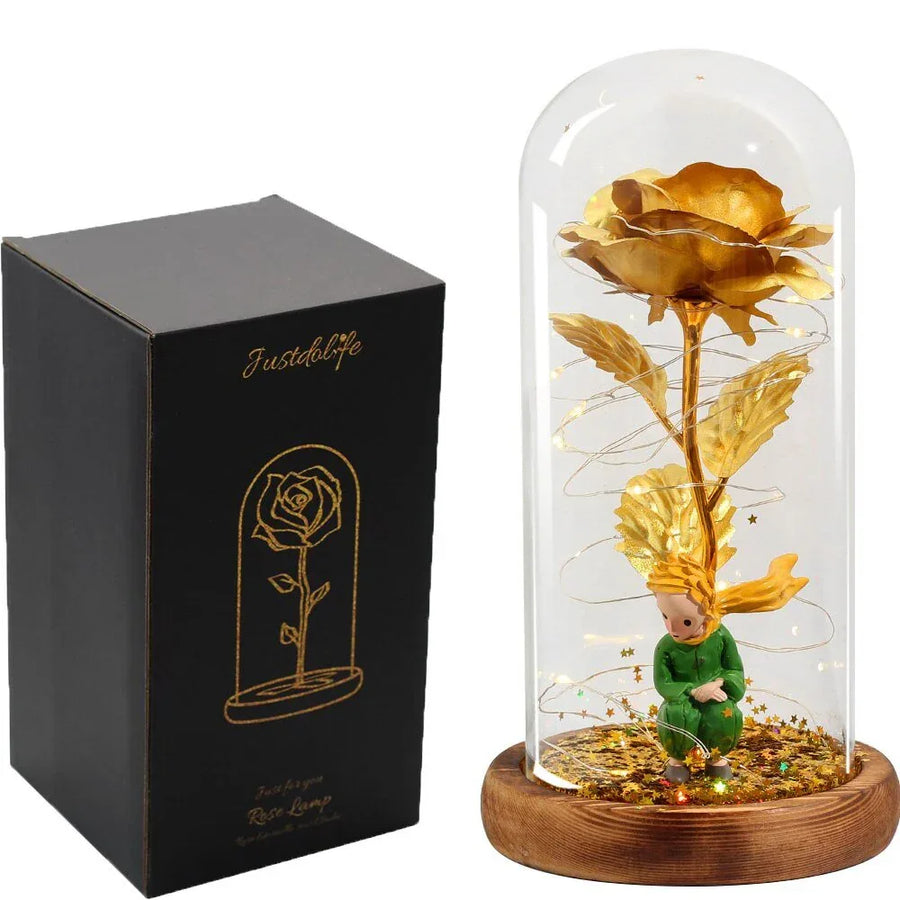 Rose Eternelle Sous Cloche Figurines Ours Or 24K - Rose Eternelle La Boutique