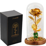 Rose Eternelle Sous Cloche Figurines Ours Or 24K