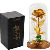 Rose Eternelle Sous Cloche Figurines Ours Or 24K