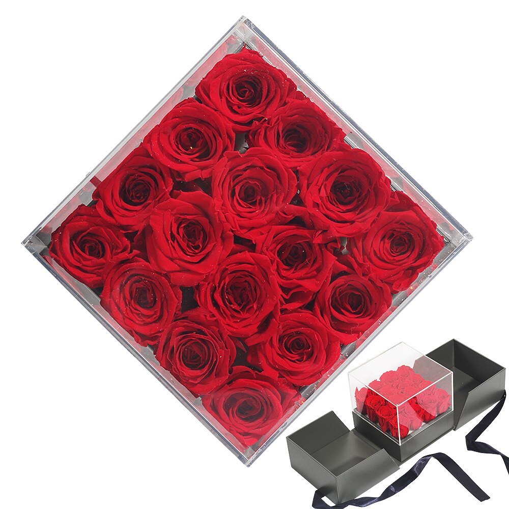 Schachtel mit 16 ewig roten Rosen
