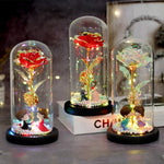 Rose Eternelle Sous Cloche Figurines Ours Or 24K