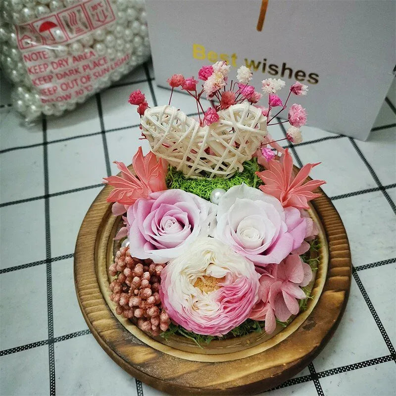 Rose Eternelle Sous Cloche (Trio de Fleurs Rouge) - Rose Eternelle La Boutique