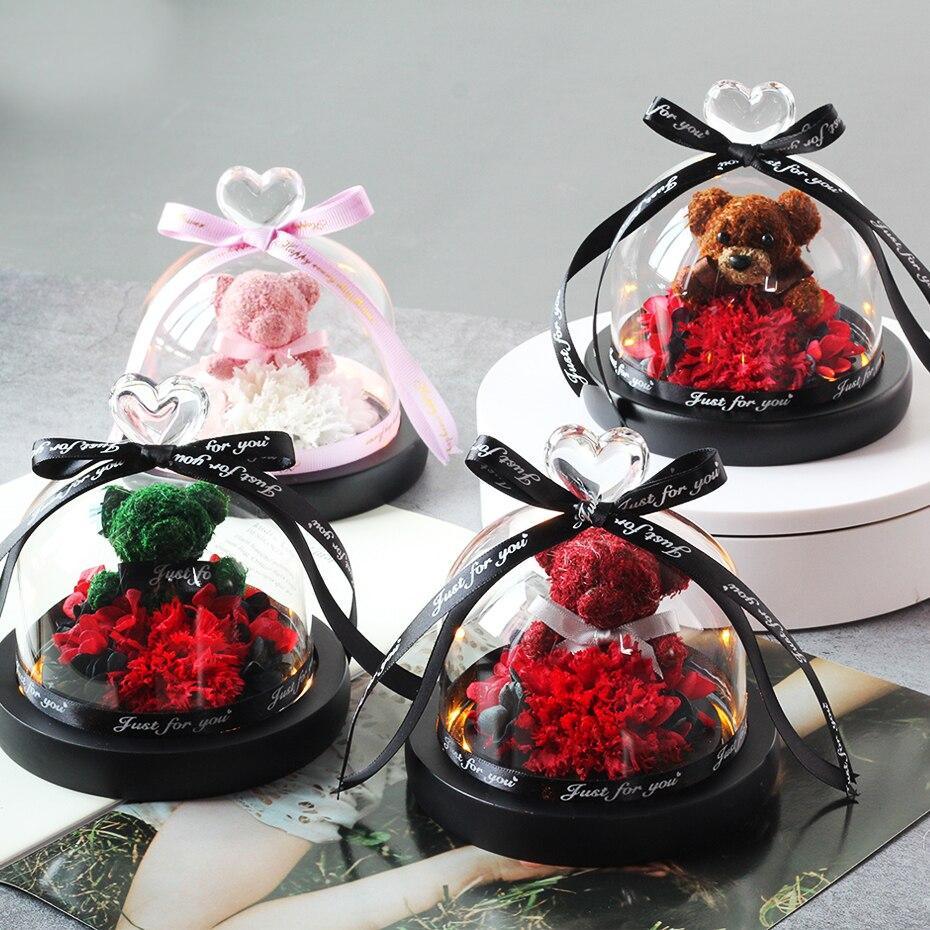 Rose Eternelle Ourson Sous Dôme (Choix de Couleurs) - Rose Eternelle La Boutique