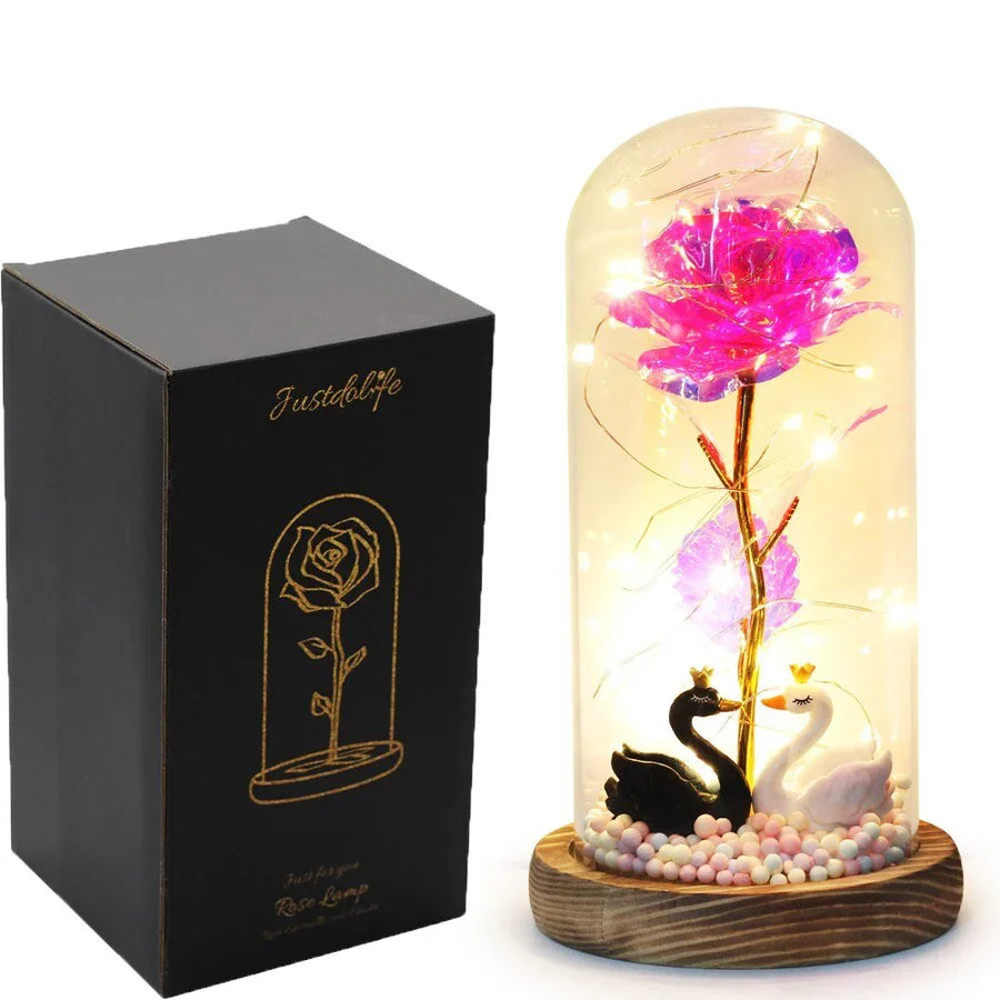 Rose Eternelle Sous Cloche Figurines Ours Or 24K - Rose Eternelle La Boutique
