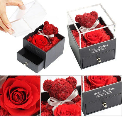 Roses Eternelles Ourson Avec sa Boite - Rose Eternelle La Boutique