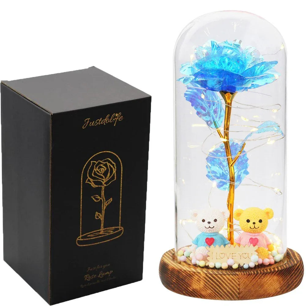 Rose Eternelle Sous Cloche Figurines Ours Or 24K - Rose Eternelle La Boutique