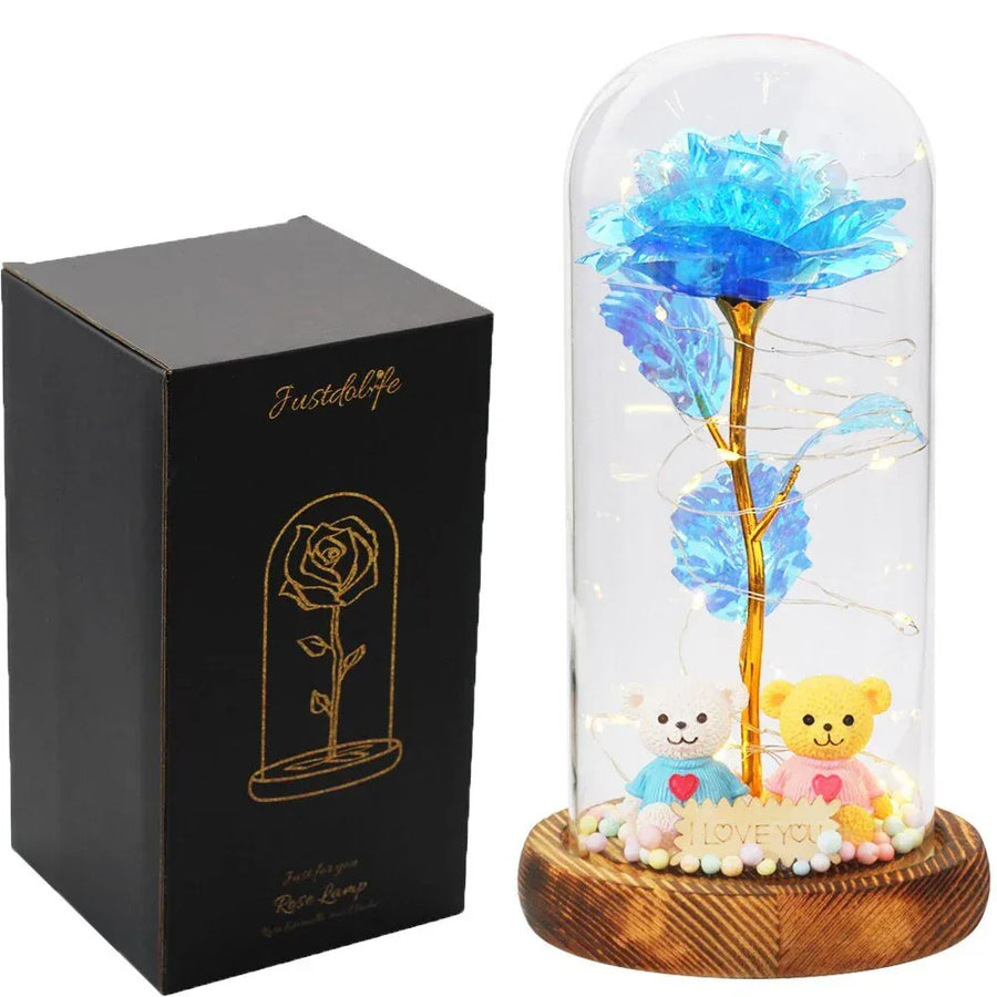 Rose Eternelle Sous Cloche Figurines Ours Or 24K - Rose Eternelle La Boutique