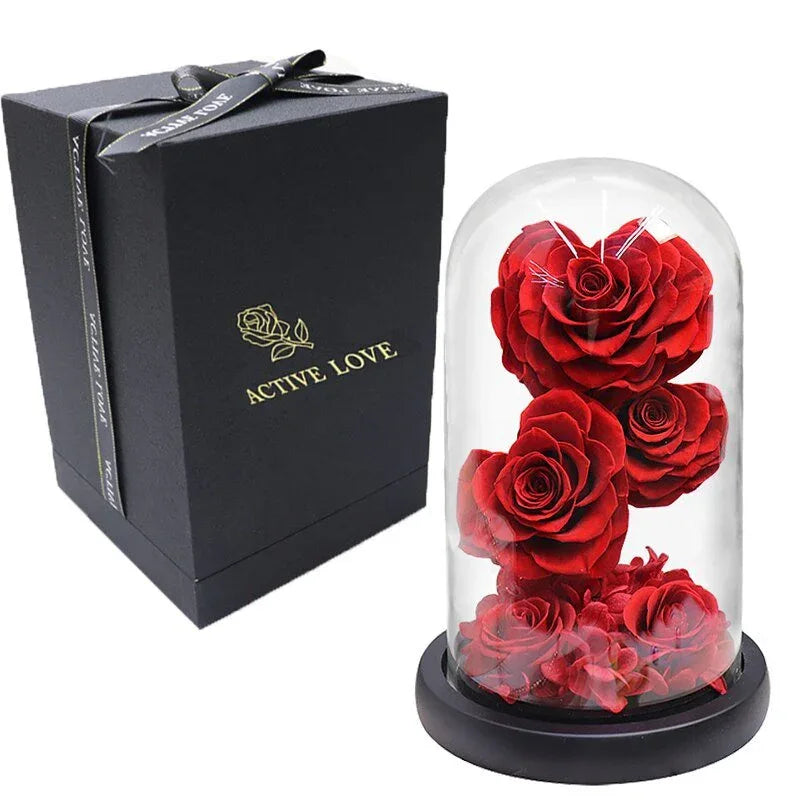 Rose Eternelle en Cœur Sous Cloche ( Choix de Couleur ) - Rose Eternelle La Boutique