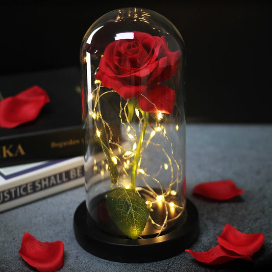 Rose Eternelle Sous Cloche & LED Rouge